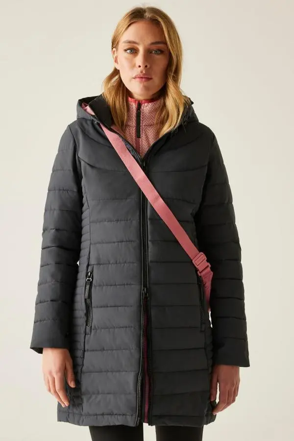 Regatta Women's Andria Hooded Water-Repellent Insulating Baffled Jacket in Grey | Size: 22