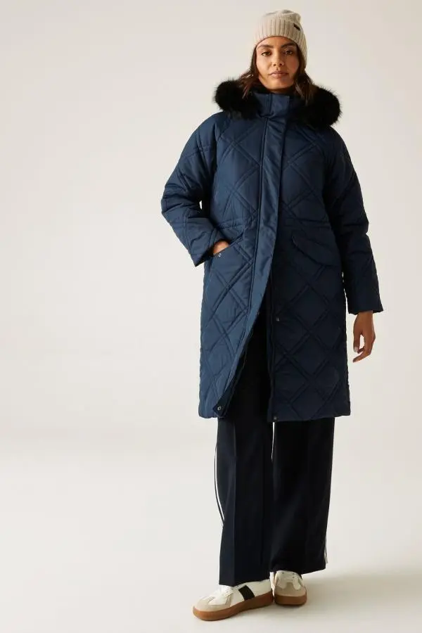 Regatta Women's Freyla Hooded Water-Repellent Insulating Baffled Jacket in Navy 