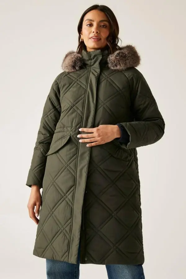 Regatta Women's Freyla Hooded Water-Repellent Insulating Baffled Jacket in Green | Size: 20