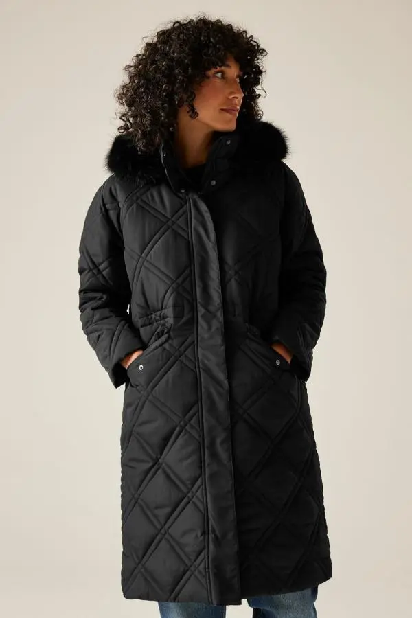 Regatta Women's Freyla Hooded Water-Repellent Insulating Baffled Jacket in Jet Black 