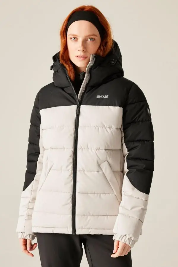 Regatta Women's Aldthorn Hooded Water-Repellent Insulating Baffled Jacket in Beige 