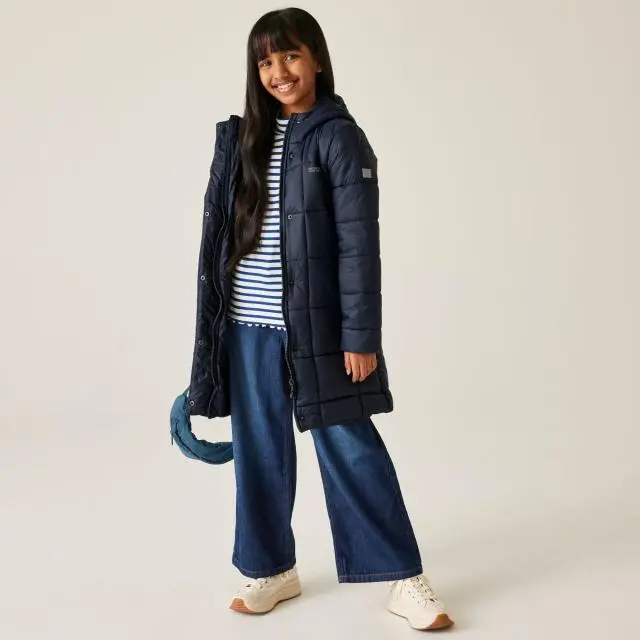 Regatta Embrie Longline Water-Repellent Baffled Jacket in Navy | Size: 15-16 Years