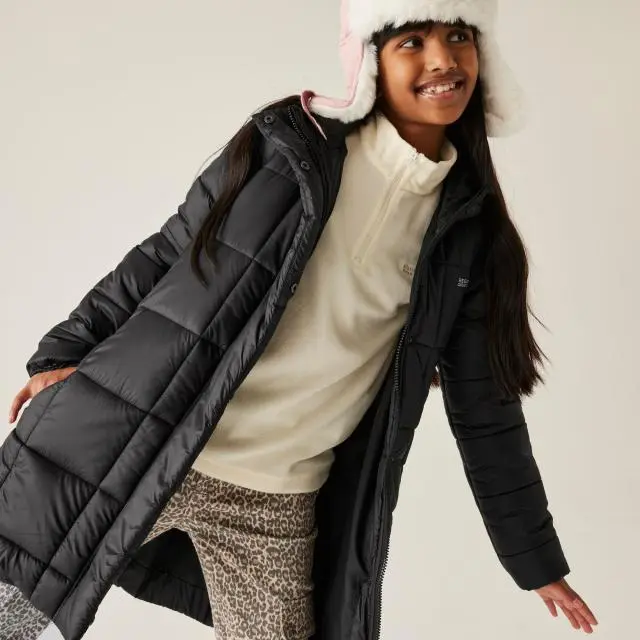 Regatta Embrie Longline Water-Repellent Baffled Jacket in Jet Black 