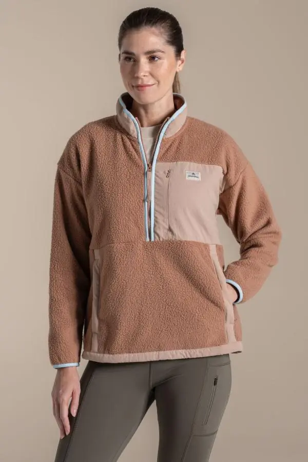 Craghoppers Women's Grange Borg Half-Zip Printedd Insulating Active Fleece in Brown 