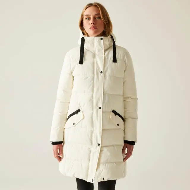 Regatta Women's Eryn Longline Hooded Water-Repellent Baffled Jacket in White 