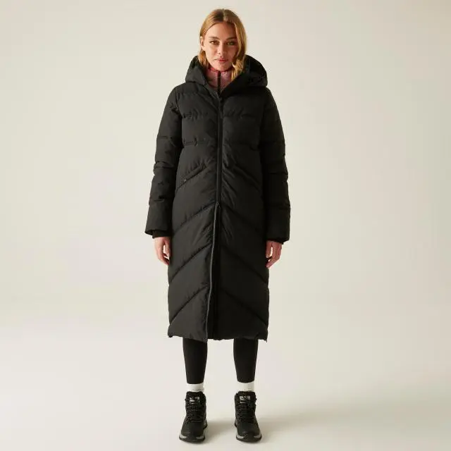 Ujeane Longline Hooded Water-Repellent Baffled Jacket
