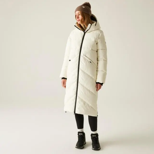 Regatta Women's Ujeane Longline Hooded Water-Repellent Baffled Jacket in White 