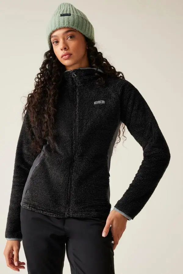 Dare 2b Women's Torrek Pro Fluffy Full Zip Hooded Midlayer in Charcoal 