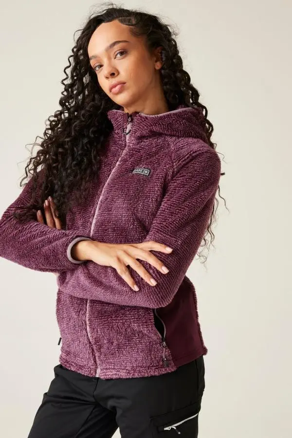 Dare 2b Women's Torrek Pro Fluffy Full Zip Hooded Midlayer in Plum 