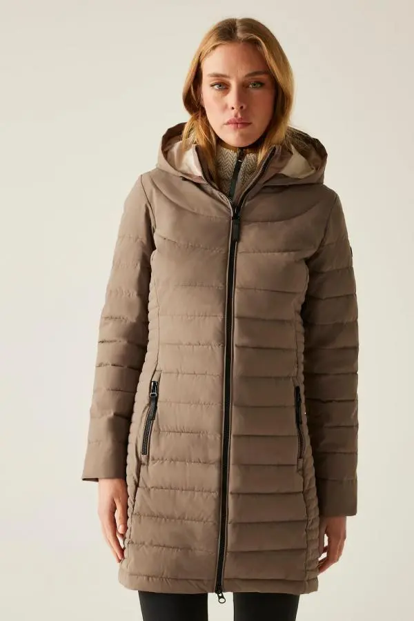 Regatta Women's Andria Hooded Water-Repellent Insulating Baffled Jacket in Brown | Size: 12