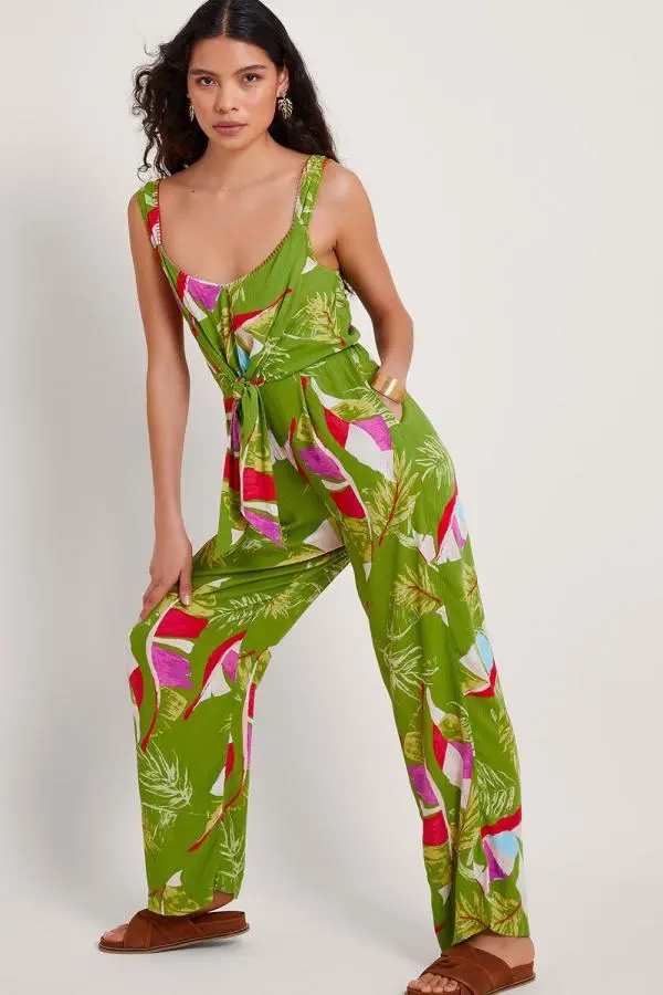 Monsoon Women's Amina Floral Jumpsuit Green 