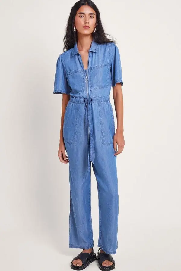 Monsoon Women's Tara Denim Jumpsuit in Blue | Size: 22