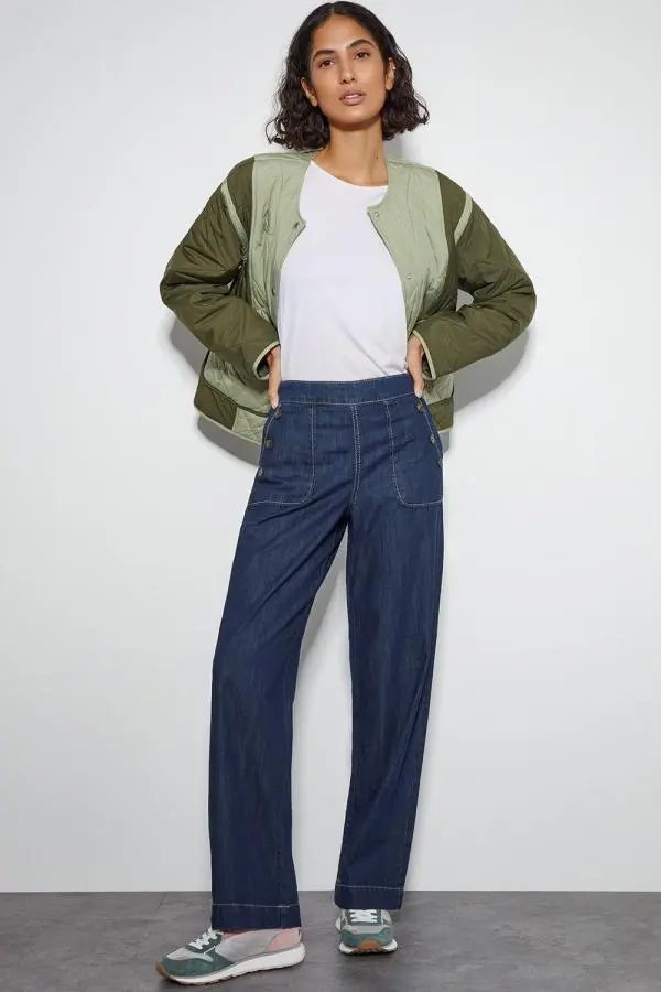 Monsoon Women's Harper Short High Waist Wide Leg Jeans in Blue 