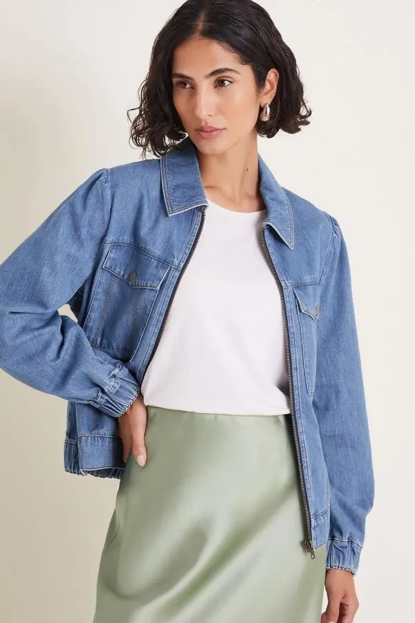 Monsoon Women's Billie Denim Bomber Jacket in Blue 