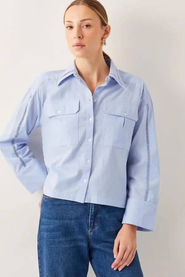 Monsoon Women's Lilah Cropped Utility Shirt Blue | Size: 2XL