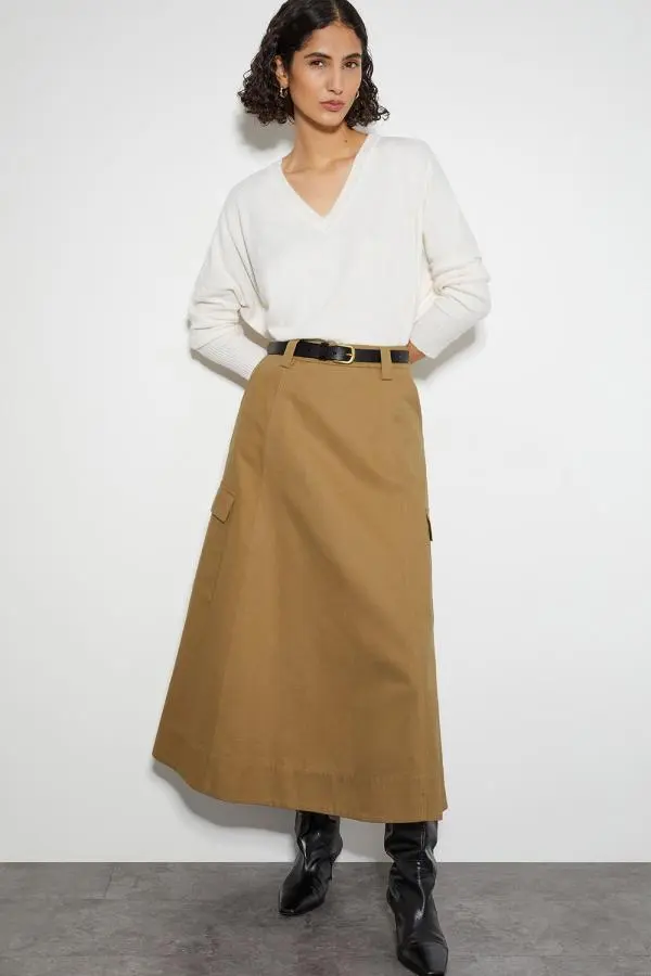 Monsoon Women's Hanna Cargo Maxi Skirt Natural 