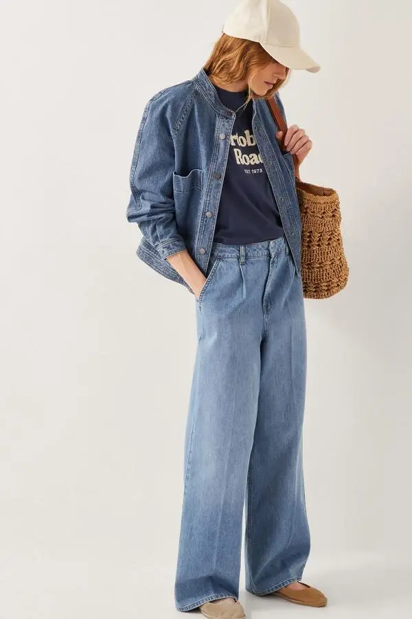 Monsoon Women's Justine Pleat Wide Leg Jeans Blue 