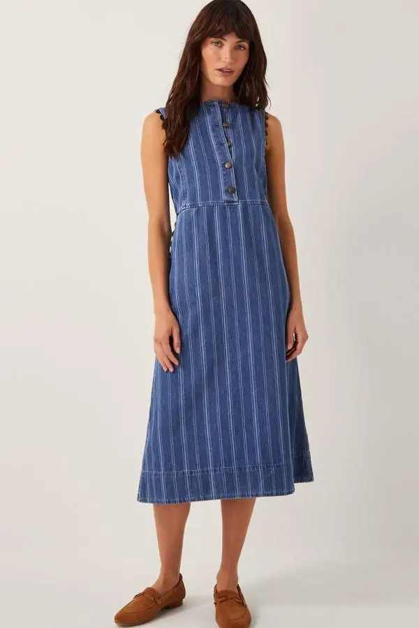 Monsoon Women's Ottilie Stripe Denim Midi Dress Blue 