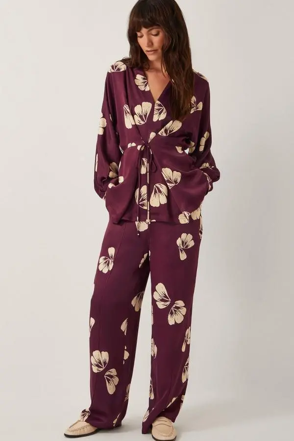 Roz Floral Straight Leg Trousers Red