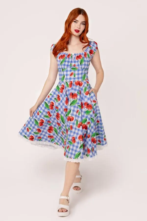 Hell Bunny Women's Picnic Dress in Blue 