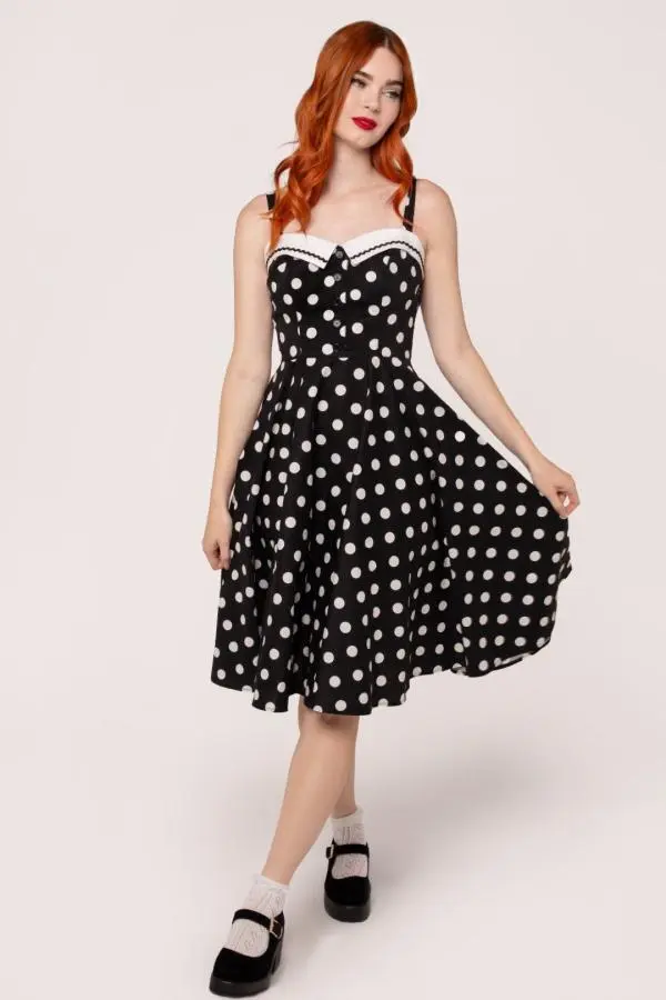 Hell Bunny Women's Domino Printed 50's Style Vintage Dress Black | Size: Small