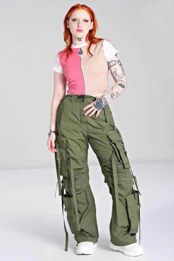 Hell Bunny Women's Octopus Baggy style Trousers Green 