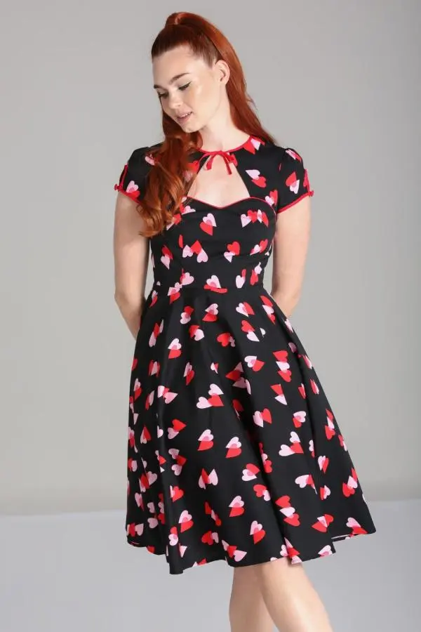 Hell Bunny Women's Confetti Printed 50's Style Short Sleeve Midi Dress in Black | Size: Small