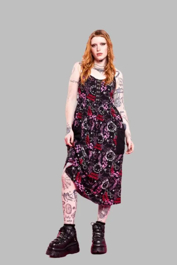 Hell Bunny Women's Riot Loose Style Black Base Midi Dress 