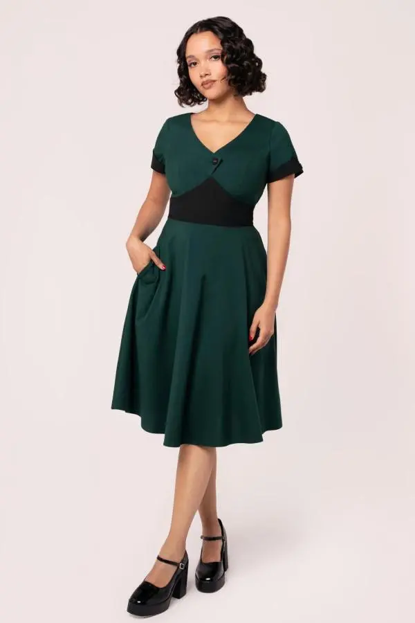Hell Bunny Women's Jessica Vintage Glamour 50s Style Midi Dress Green 