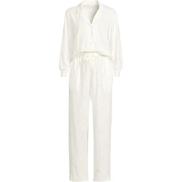 Lands' End Women's Embroidered Cotton Jersey Pyjama Set in Ivory 
