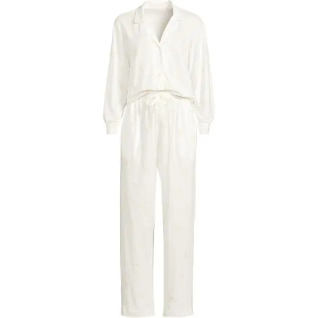 Lands' End Women's Embroidered Cotton Jersey Pyjama Set in Ivory 