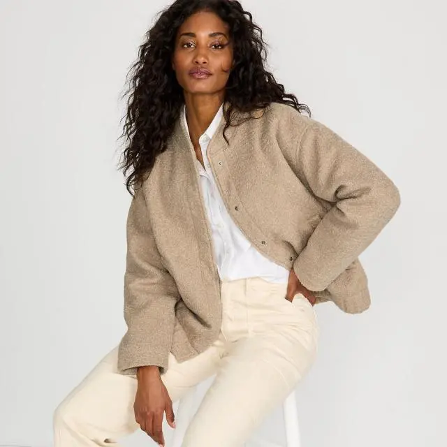 Lands' End Women's Borg Fleece Jacket in Light Tan 