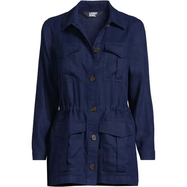 Lands' End Women's 4-Pocket Linen Shirt Jacket in Navy 