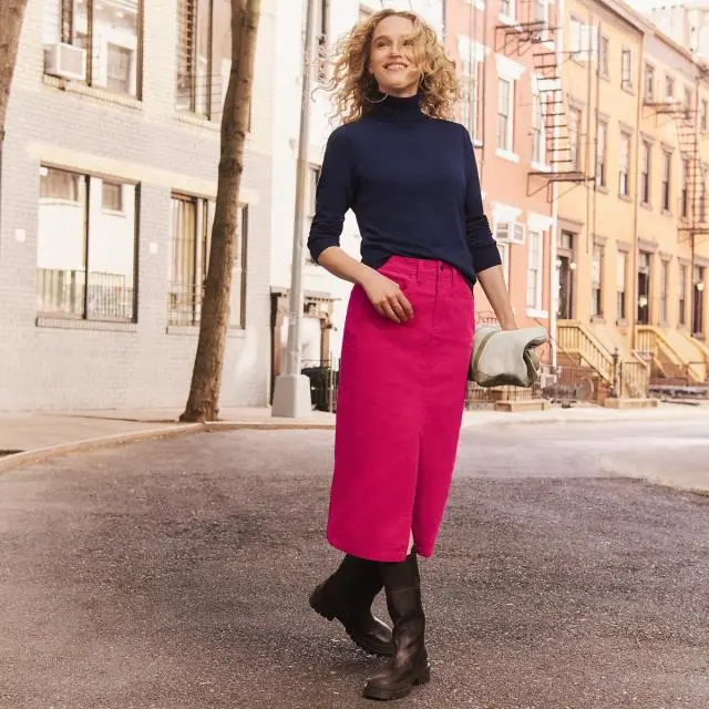 Petite Stretch Cord Midi Skirt