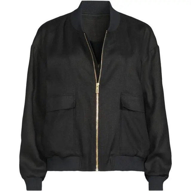 Lands' End Women's Linen Bomber Jacket in Black 