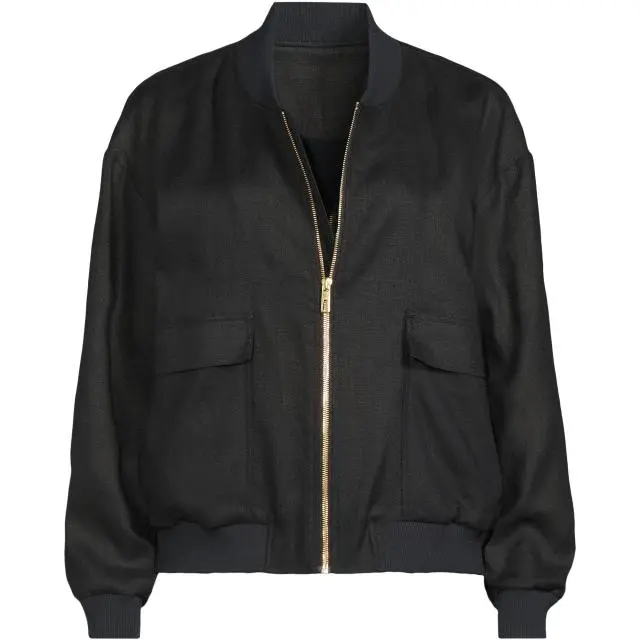 Lands' End Women's Premium Pure Linen Bomber Jacket in Black 