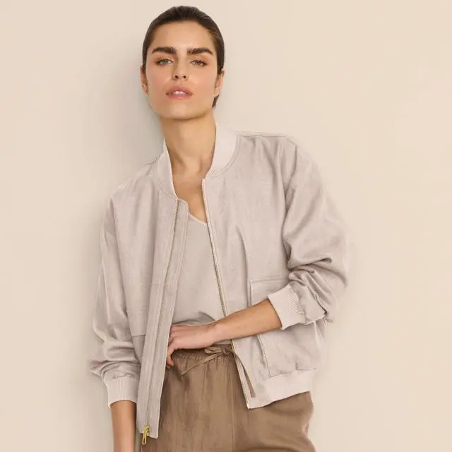 Lands' End Women's Linen Bomber Jacket in Beige 