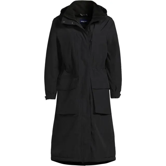 Lands' End Women's Petite Squall Waterproof Stadium Long Coat in Black 