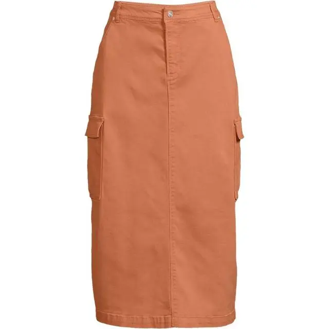 Lands' End Women's Stretch Twill Cargo Skirt in Burnt Orange 