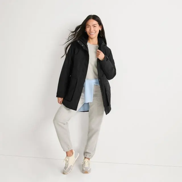 Lands' End Women's Petite Squall Insulated Waterproof Coat in Black 