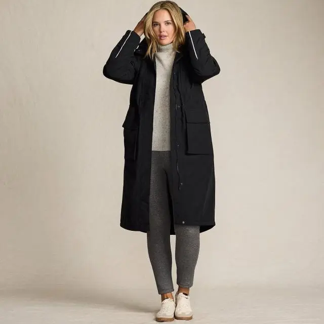 Lands' End Women's Squall Waterproof Stadium Long Coat in Black 