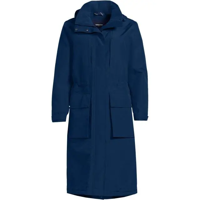 Lands' End Women's Plus Squall Waterproof Stadium Long Coat in Navy 
