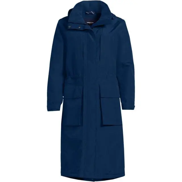 Lands' End Women's Squall Waterproof Stadium Long Coat in Navy 