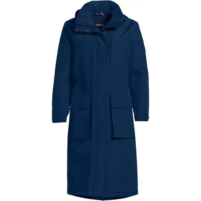 Lands' End Women's Squall Waterproof Stadium Long Coat in Navy 