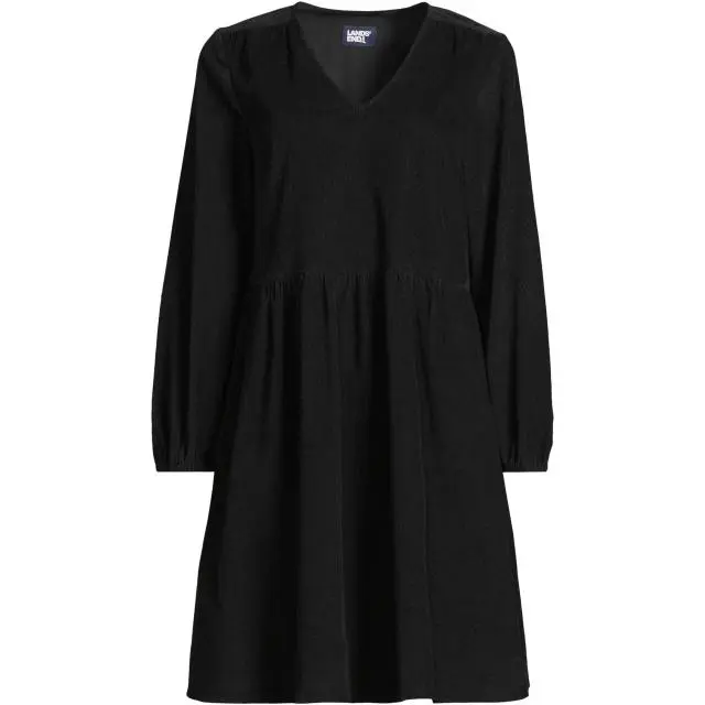 Lands' End Women's Cotton Needlecord V-neck Dress in Black 