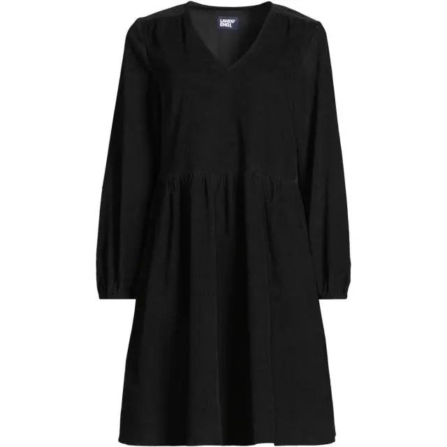 Lands' End Women's Cotton Needlecord V-neck Dress in Black 