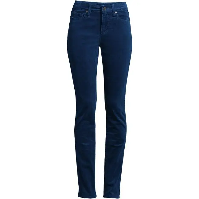 Lands' End Women's Plus Straight Leg Needlecord Jeans, Mid Rise in Navy | Size: 14S