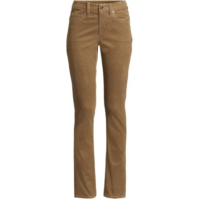 Lands' End Women's Petite Straight Leg Stretch Cord Jeans, Mid Rise in Brown 
