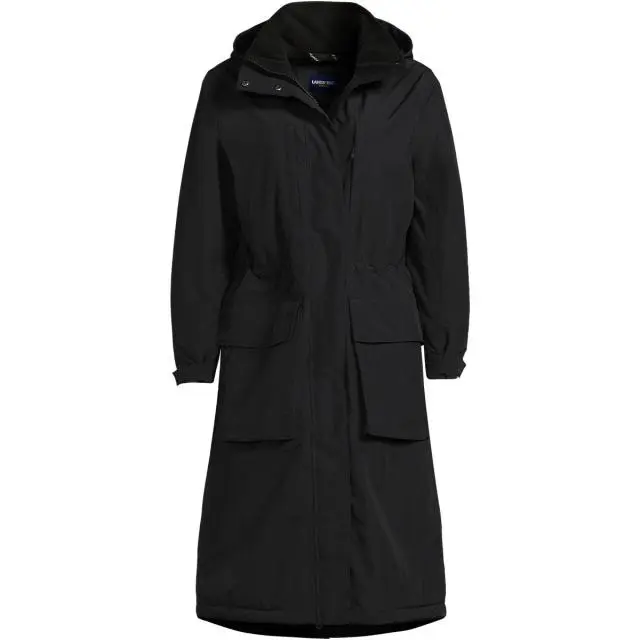 Lands' End Women's Squall Waterproof Stadium Long Coat in Black 