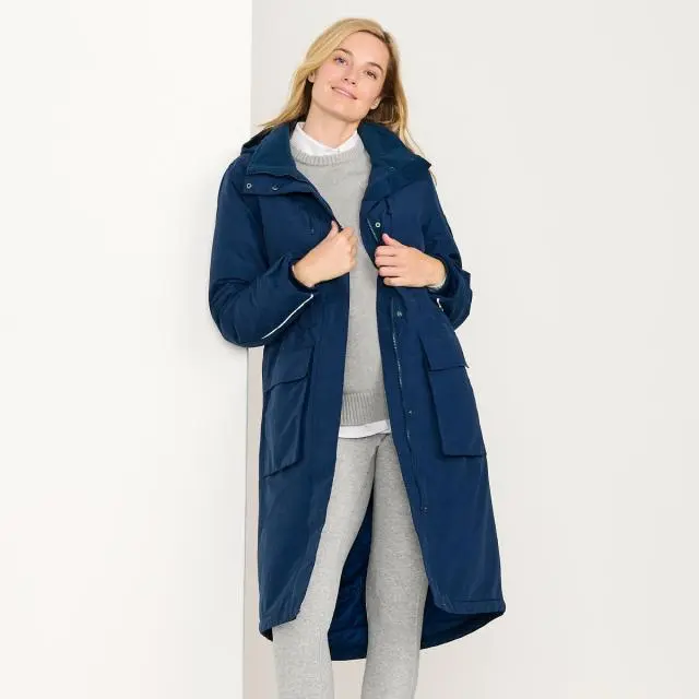 Lands' End Women's Squall Waterproof Stadium Long Coat in Navy 